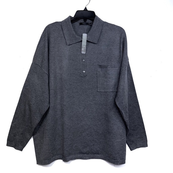 RDI Sweater Mens Medium Grey Collared Pullover Polo Soft Knit Long Sleeve Size L - Picture 1 of 9